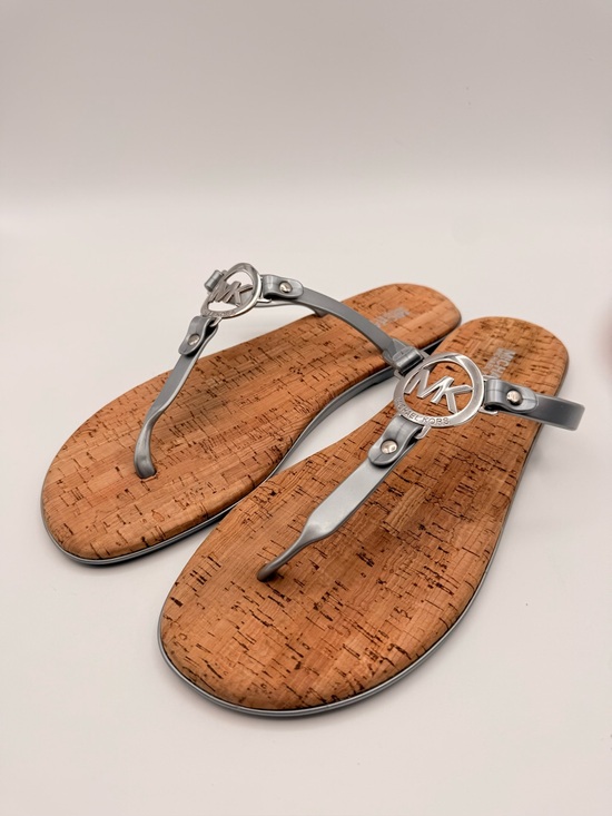Michael Kors Shoes - MICHAEL KORS MK Logo Cork Thong Sandals Silver Women’s Size 11